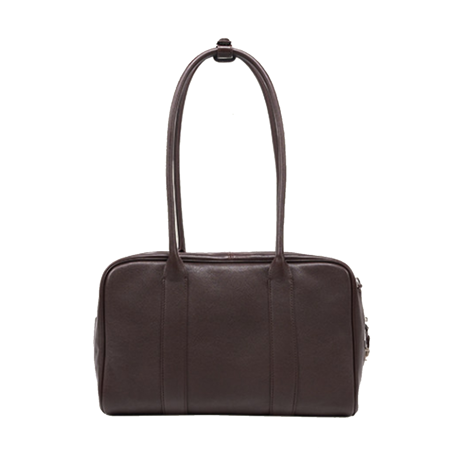 Single shoulder armpit retro women's bag lock box bowling bag large head layer cowhide - 图片 2