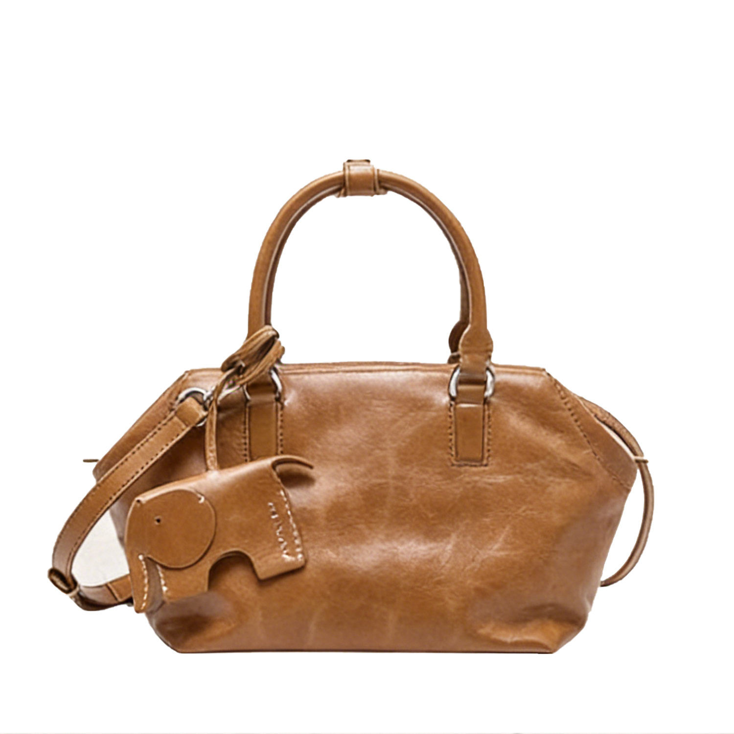 Bag niche retro high-end commuting retro leather bowling bag pillow bag women's bag - 图片 2