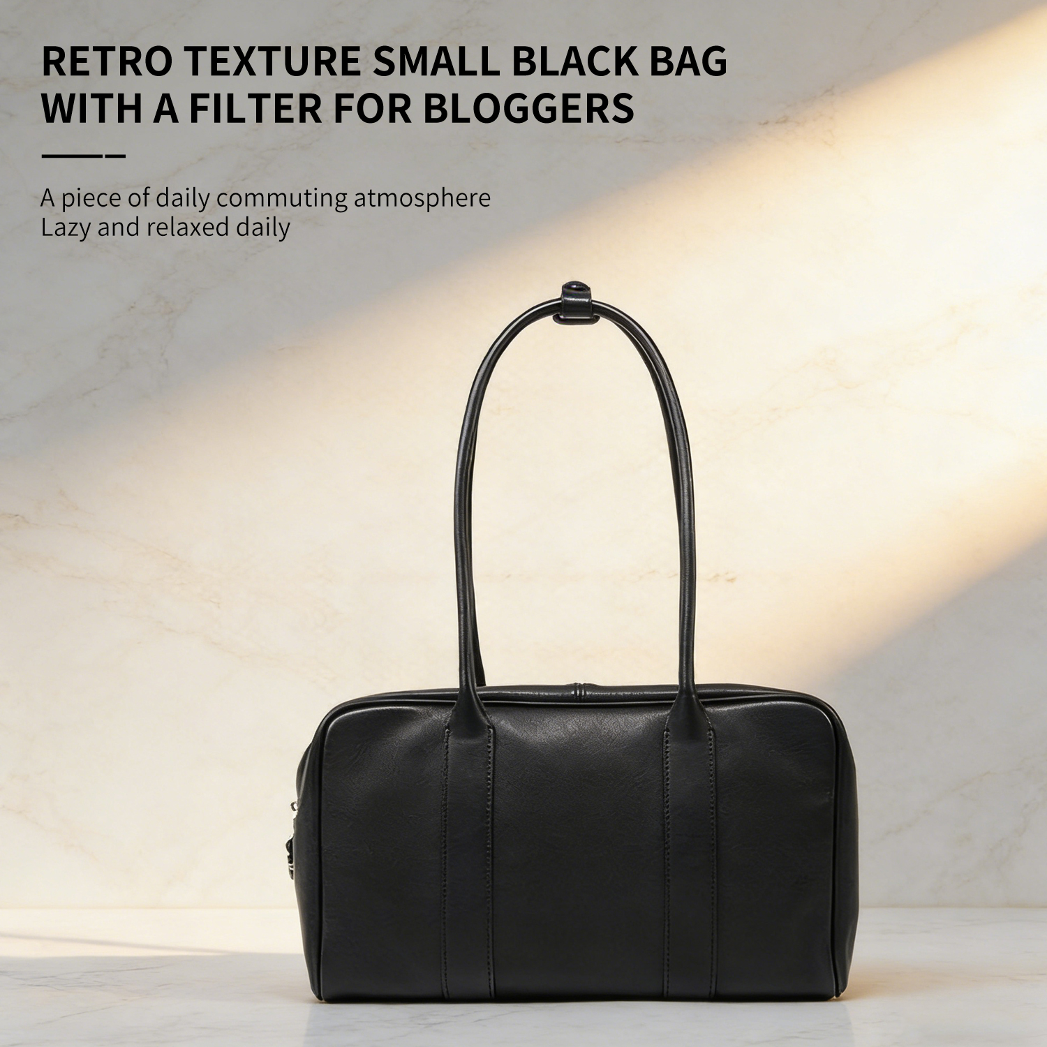 Single shoulder armpit retro women's bag lock box bowling bag large head layer cowhide - 图片 3