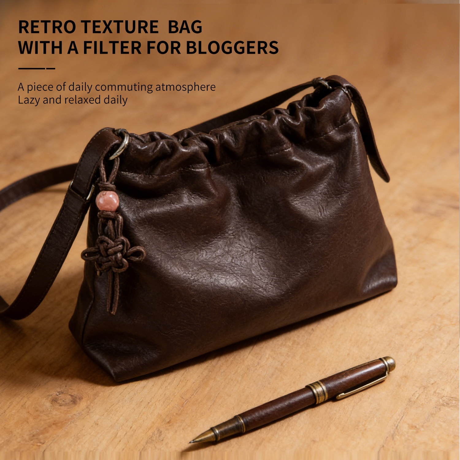 Cowhide lucky bag with niche design, pleated drawstring single shoulder crossbody women's bag - 图片 3