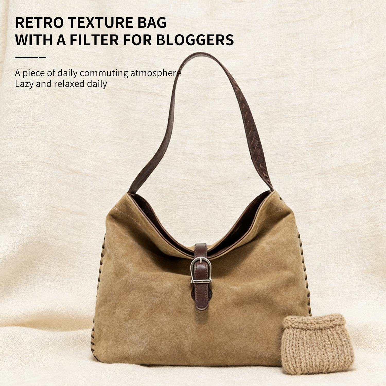 Suede single shoulder large capacity bag, large lazy hobo tote women's bag - 图片 2