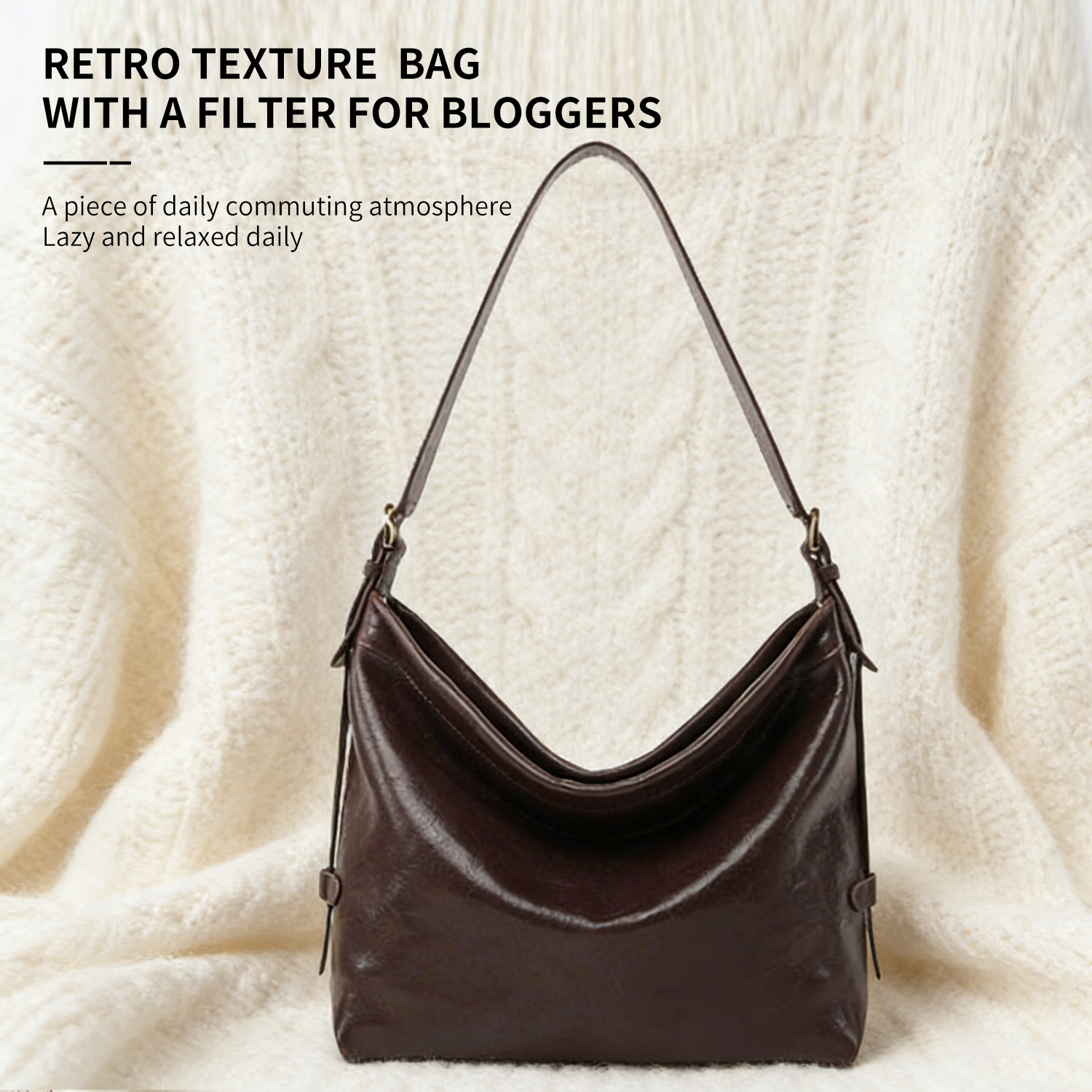 New leather tote bag with large capacity single shoulder diagonal cross bag for women - 图片 2