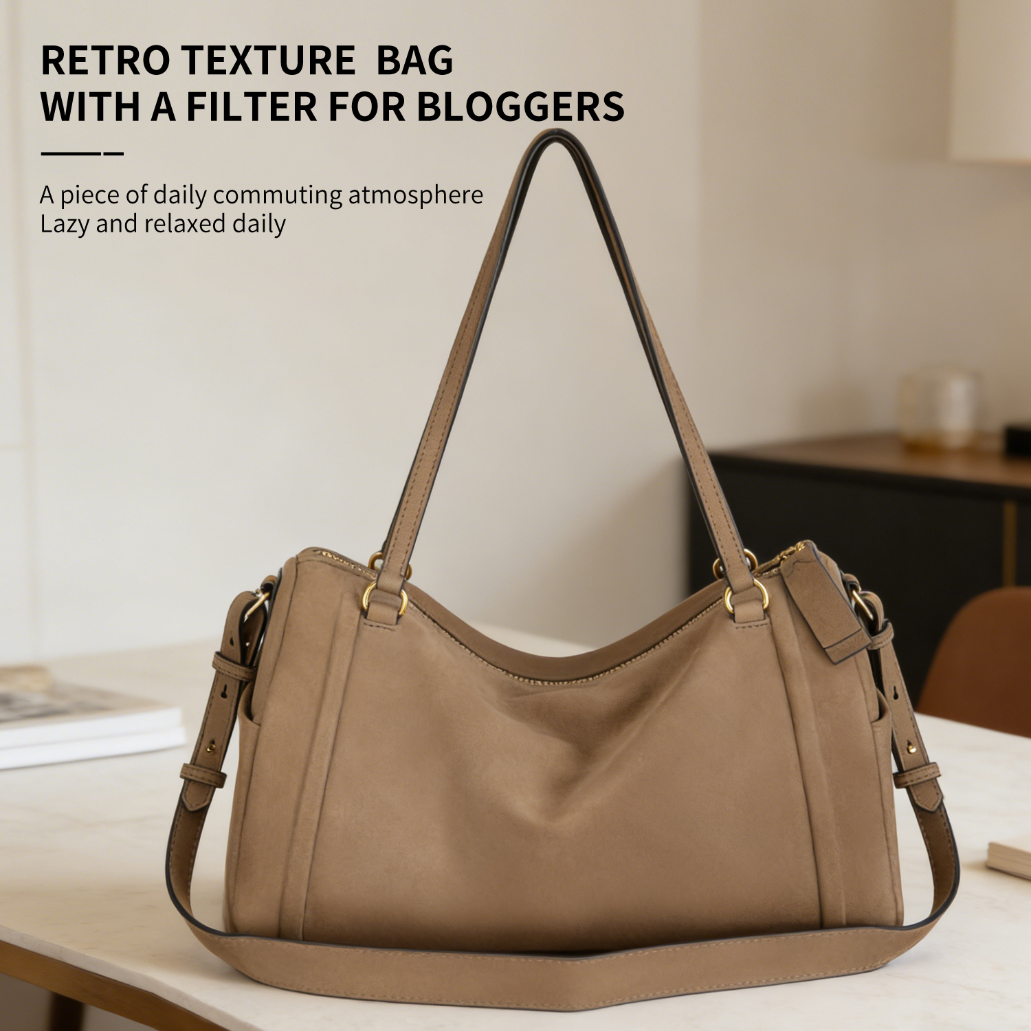 Head layer cowhide shoulder bag, large capacity commuting bag, cowhide leather travel handbag, women's travel bag - 图片 2