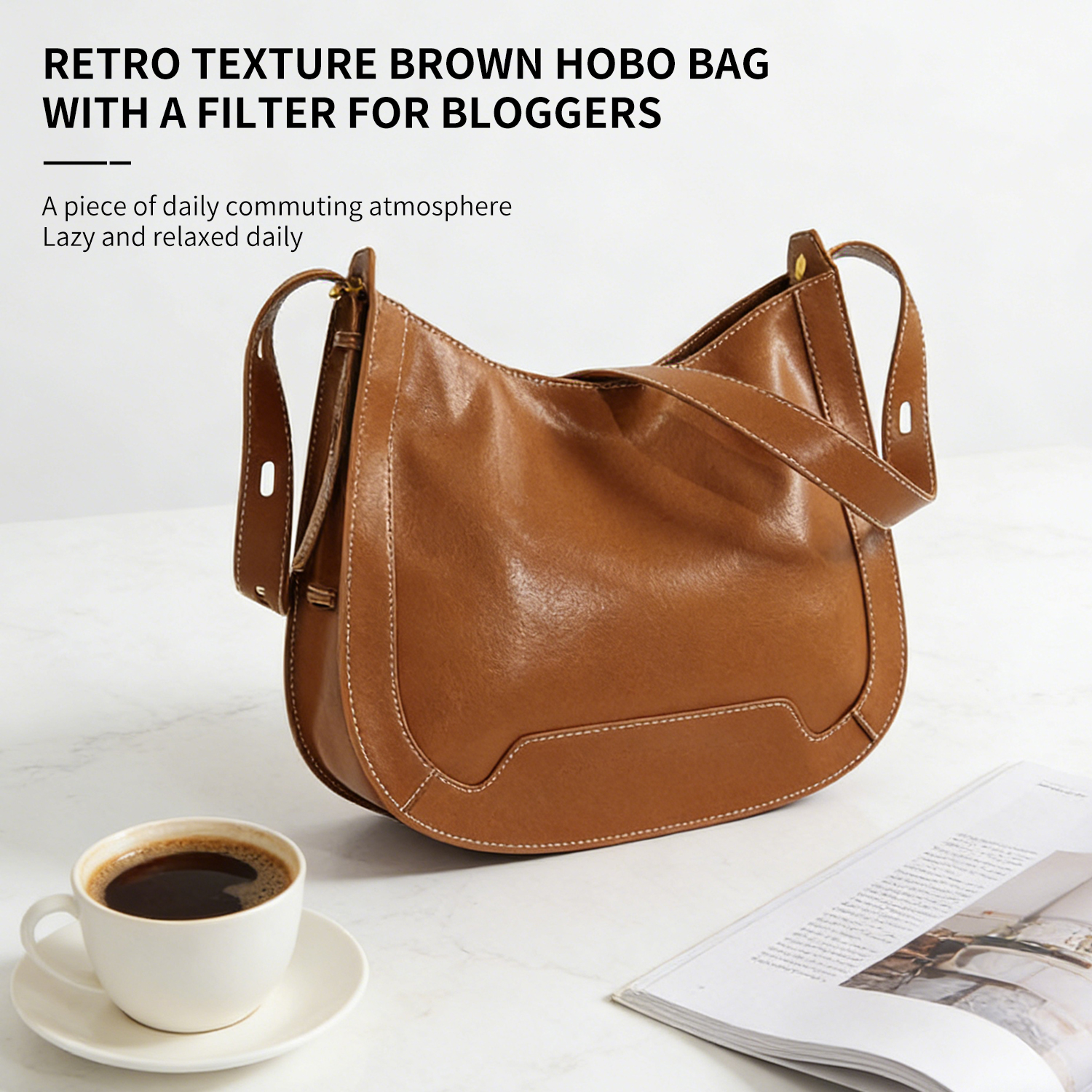 New crossbody bag, women's bag, light luxury, niche high-end, retro patchwork leather tote bag - 图片 3