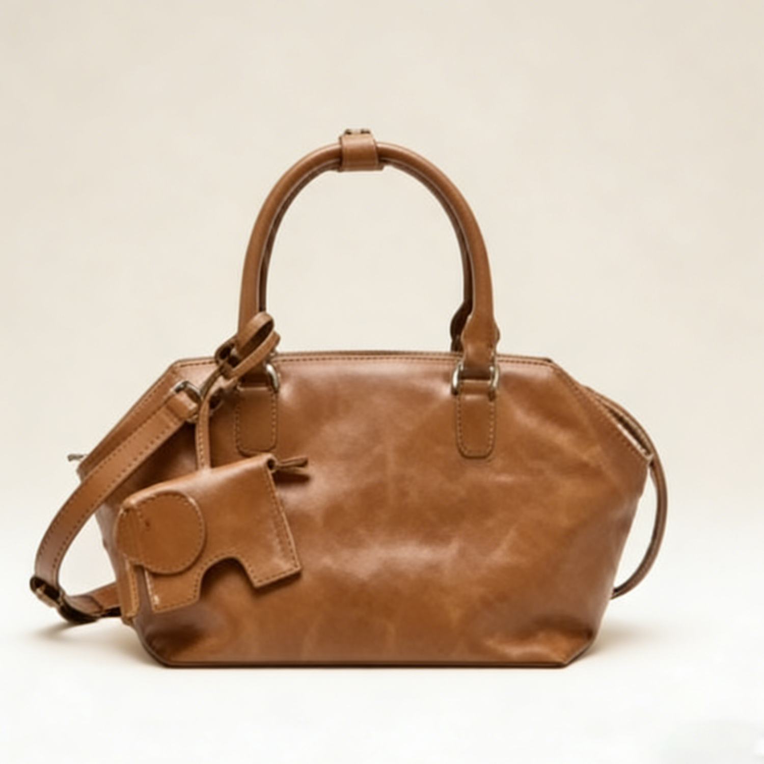 Bag niche retro high-end commuting retro leather bowling bag pillow bag women's bag