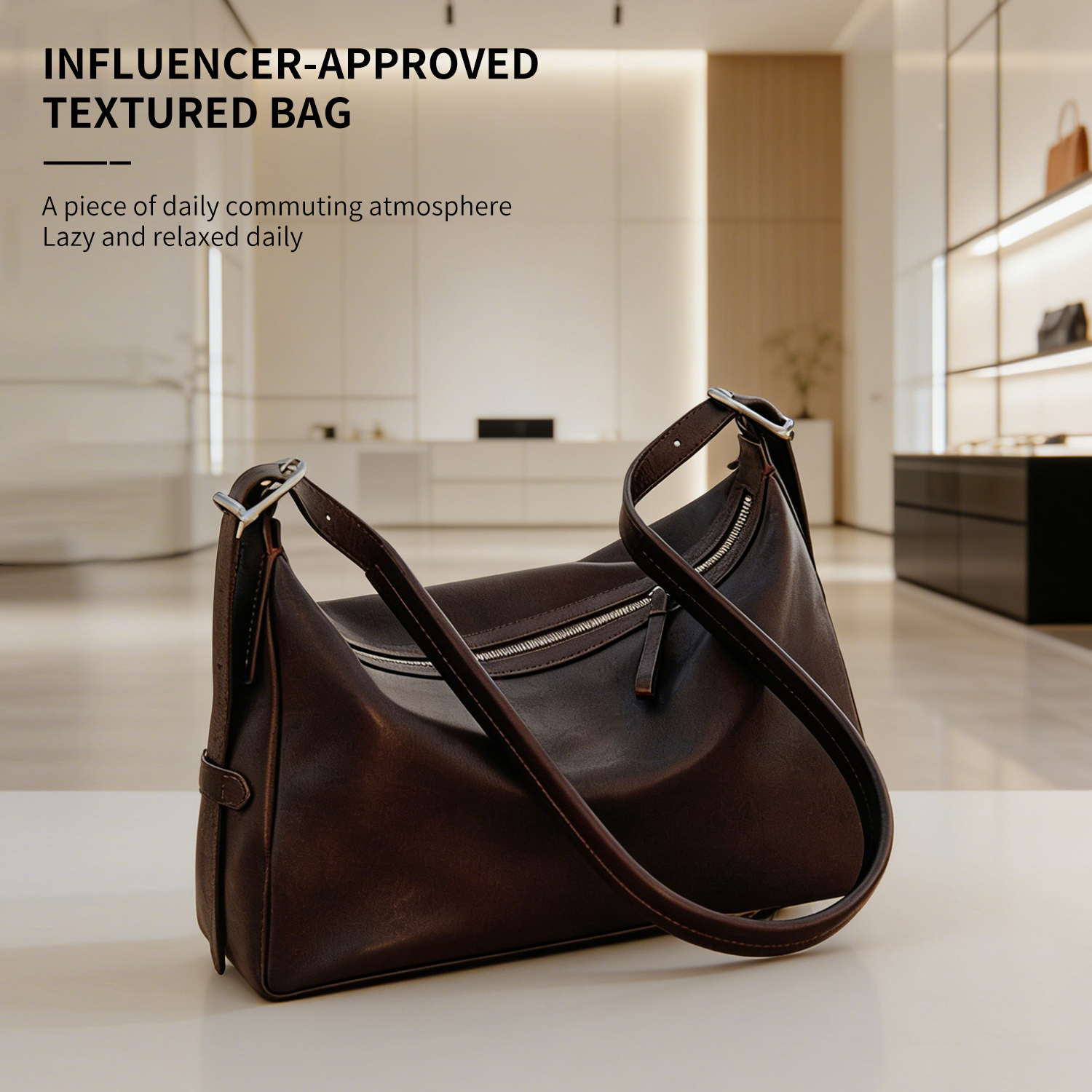 Women's bag made of genuine leather, light luxury, large capacity, single shoulder, underarm bag, relaxed, work, daily commuting bag - 图片 3