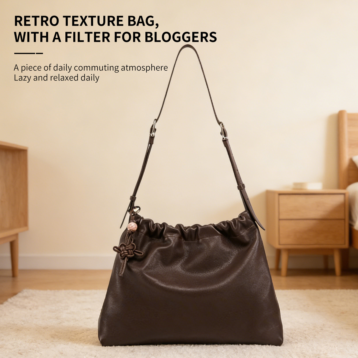 First layer cowhide new single shoulder diagonal span simple bucket tote women's bag - 图片 3