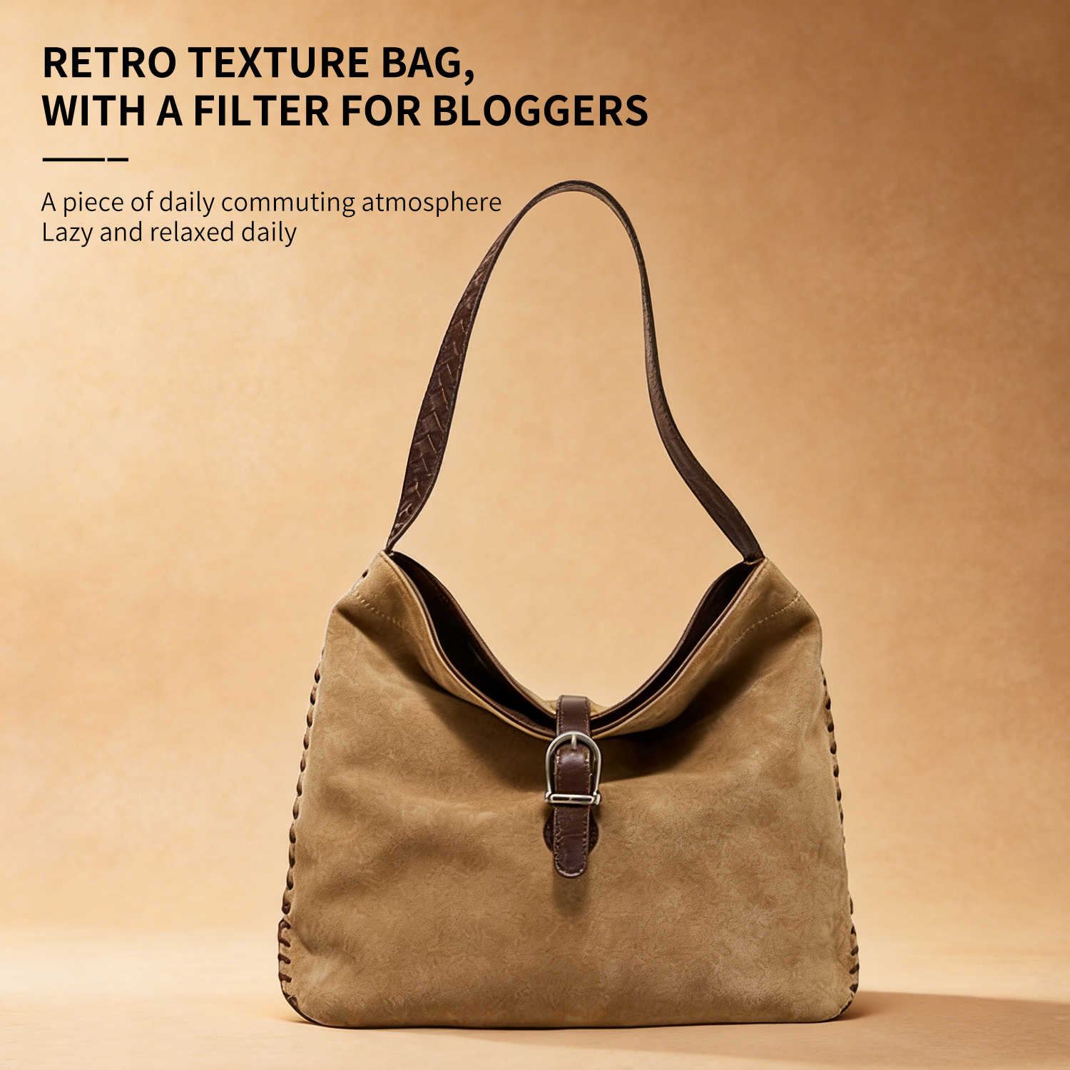 Suede single shoulder large capacity bag, large lazy hobo tote women's bag - 图片 3