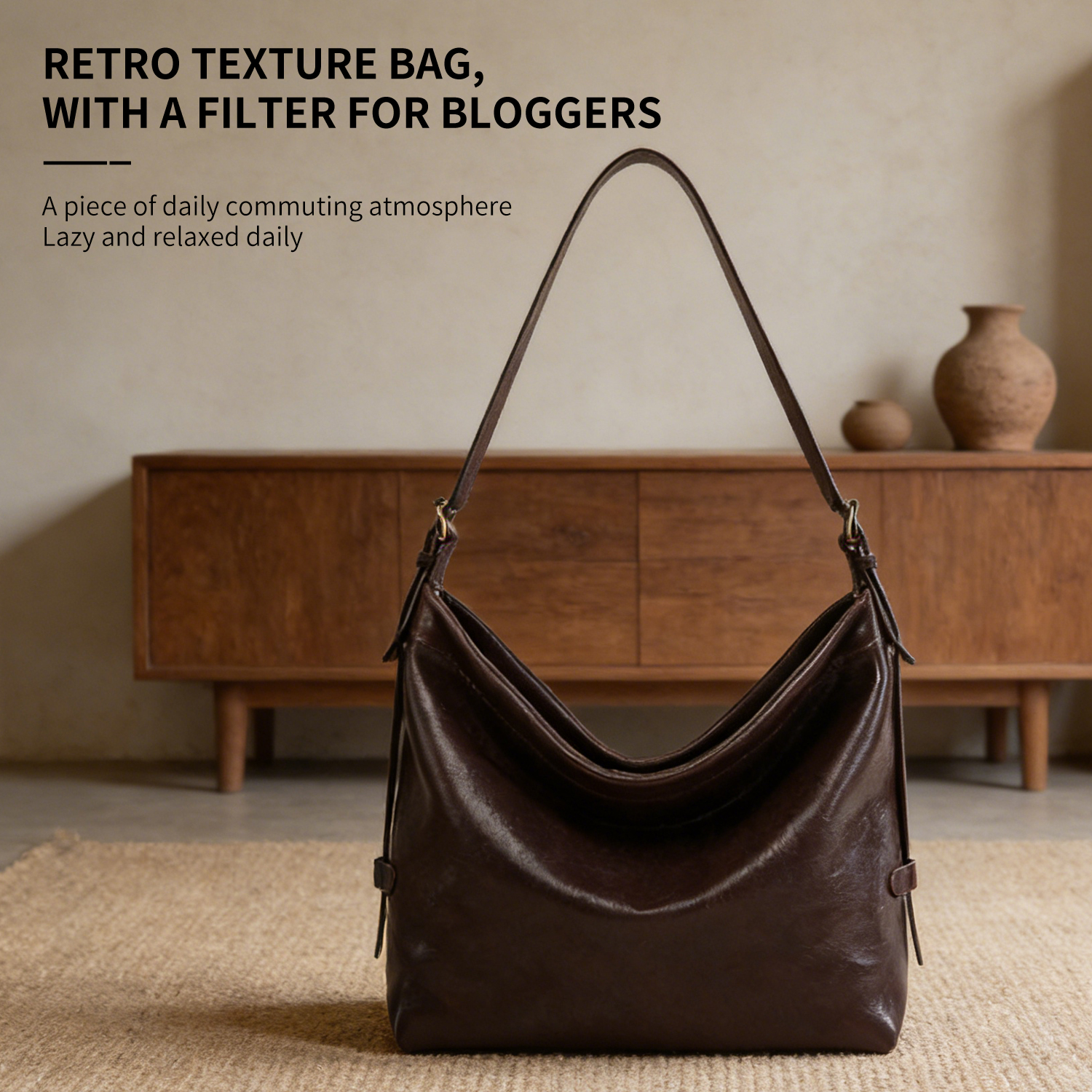 New leather tote bag with large capacity single shoulder diagonal cross bag for women - 图片 3
