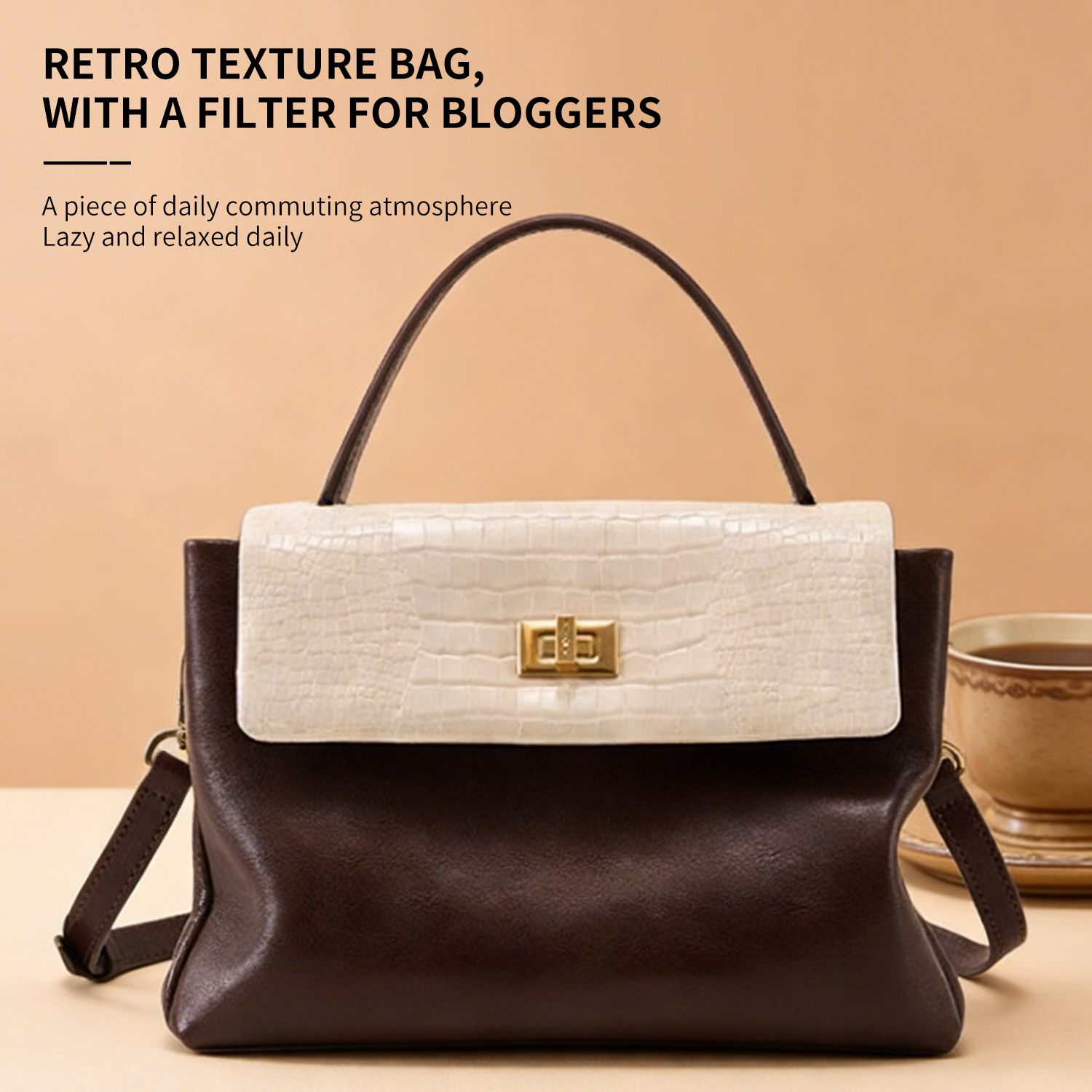 Small bag, genuine leather crossbody bag, women's independent design, color blocked handbag - 图片 3