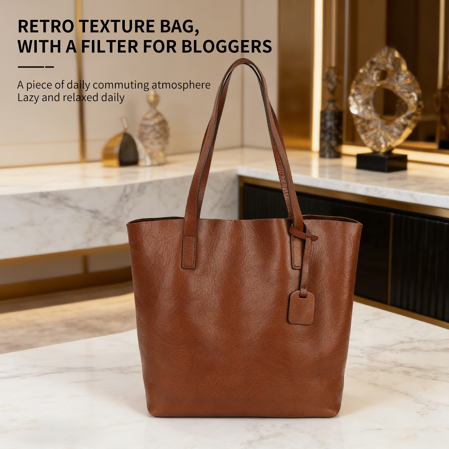 Valentine's Day gift bucket bag, women's genuine leather armpit shoulder bag, retro commuting vegetable tanned cowhide bag - 图片 3