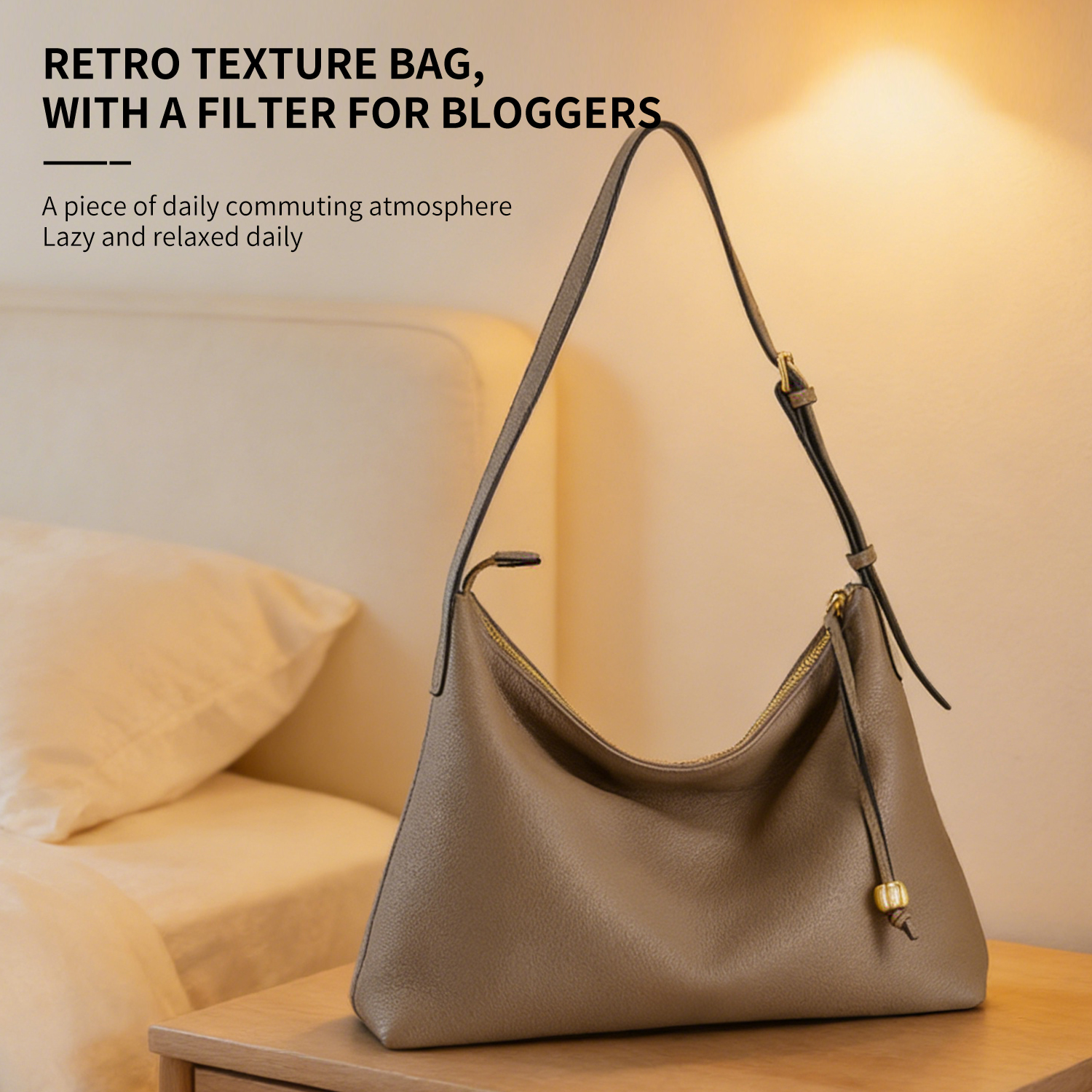 New minimalist top layer vegetable tanned cowhide leather bag for commuting women, women's single shoulder brown - 图片 3