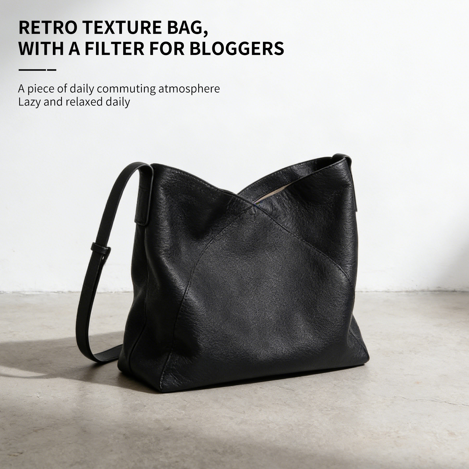 Wandering bag, large niche shoulder bag, large capacity commuting bag, leather diagonal cross bag - 图片 3
