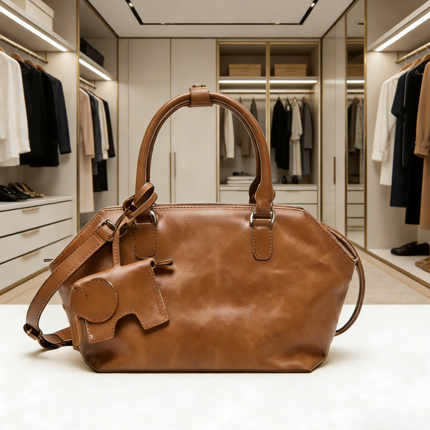 Bag niche retro high-end commuting retro leather bowling bag pillow bag women's bag - 图片 4