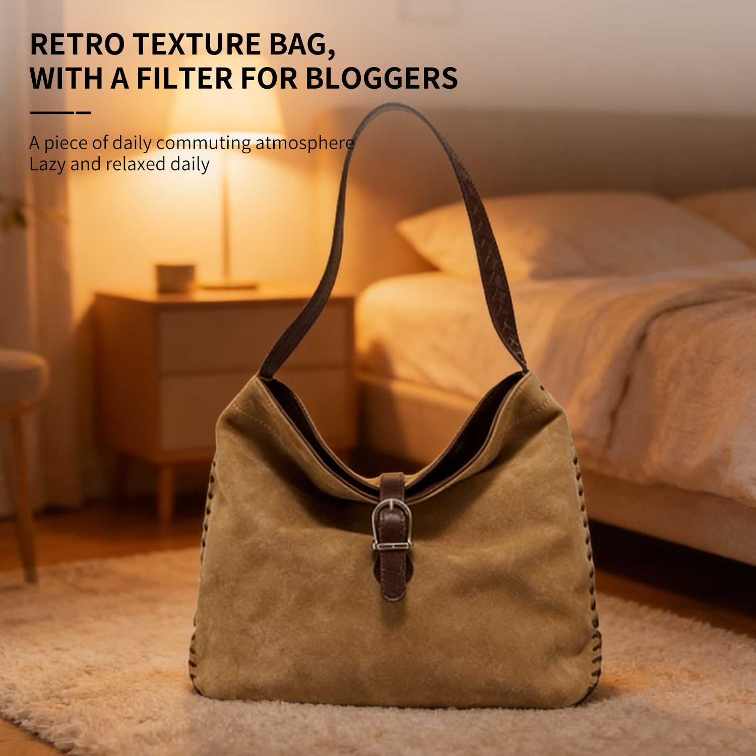 Suede single shoulder large capacity bag, large lazy hobo tote women's bag - 图片 4