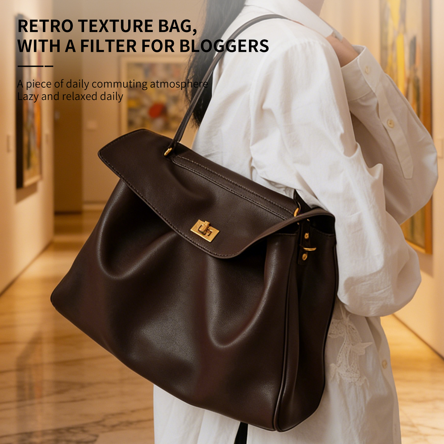 Lazy style retro single shoulder armpit bag, large new commuter crossbody handbag - 图片 5