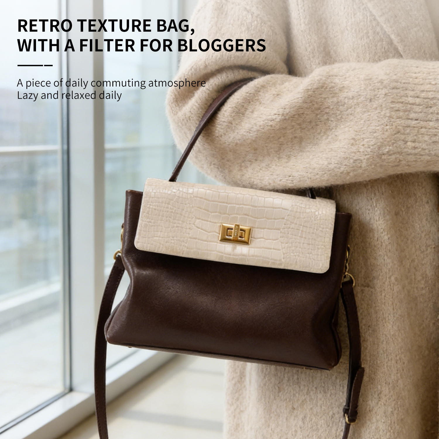 Small bag, genuine leather crossbody bag, women's independent design, color blocked handbag - 图片 4