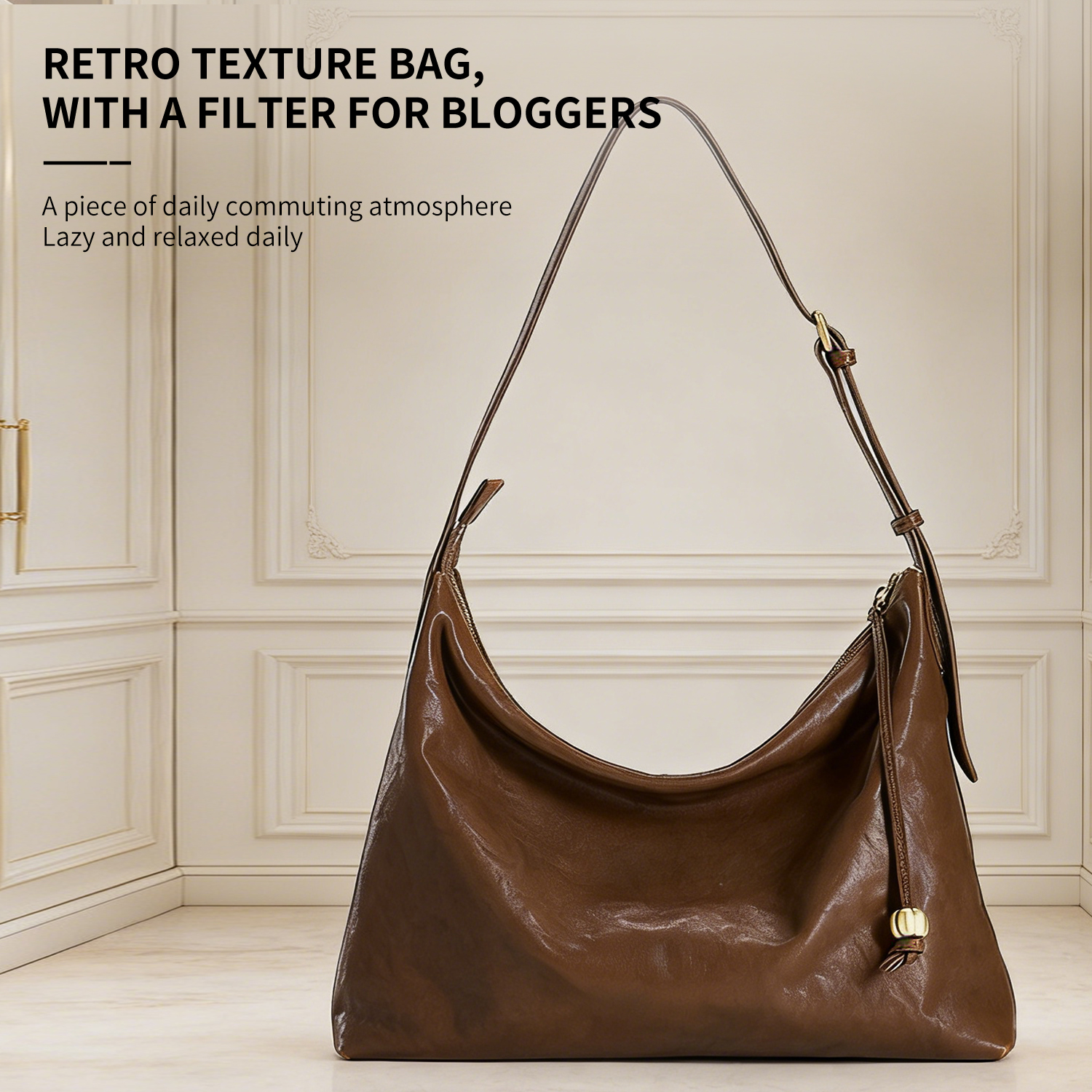 New minimalist top layer vegetable tanned cowhide leather bag for commuting women, women's single shoulder brown - 图片 4