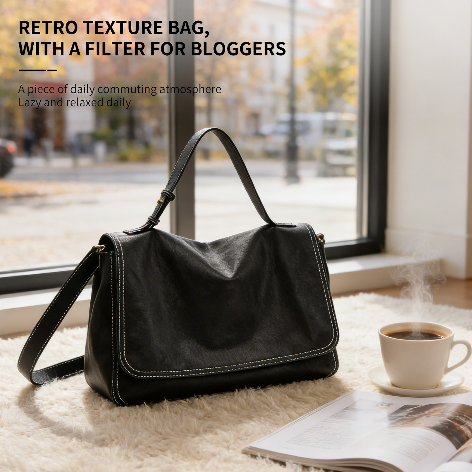 New large capacity niche commuting briefcase, one shoulder hand-held women's bag, caramel brown - 图片 4