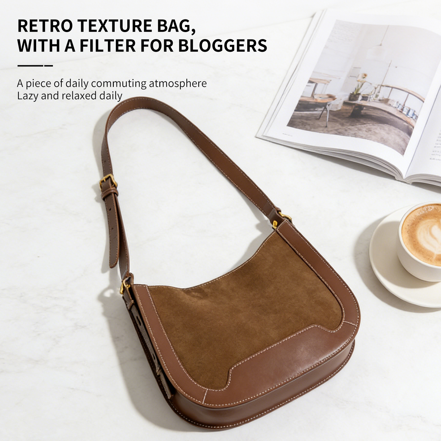 New crossbody bag, women's bag, light luxury, niche high-end, retro patchwork leather tote bag