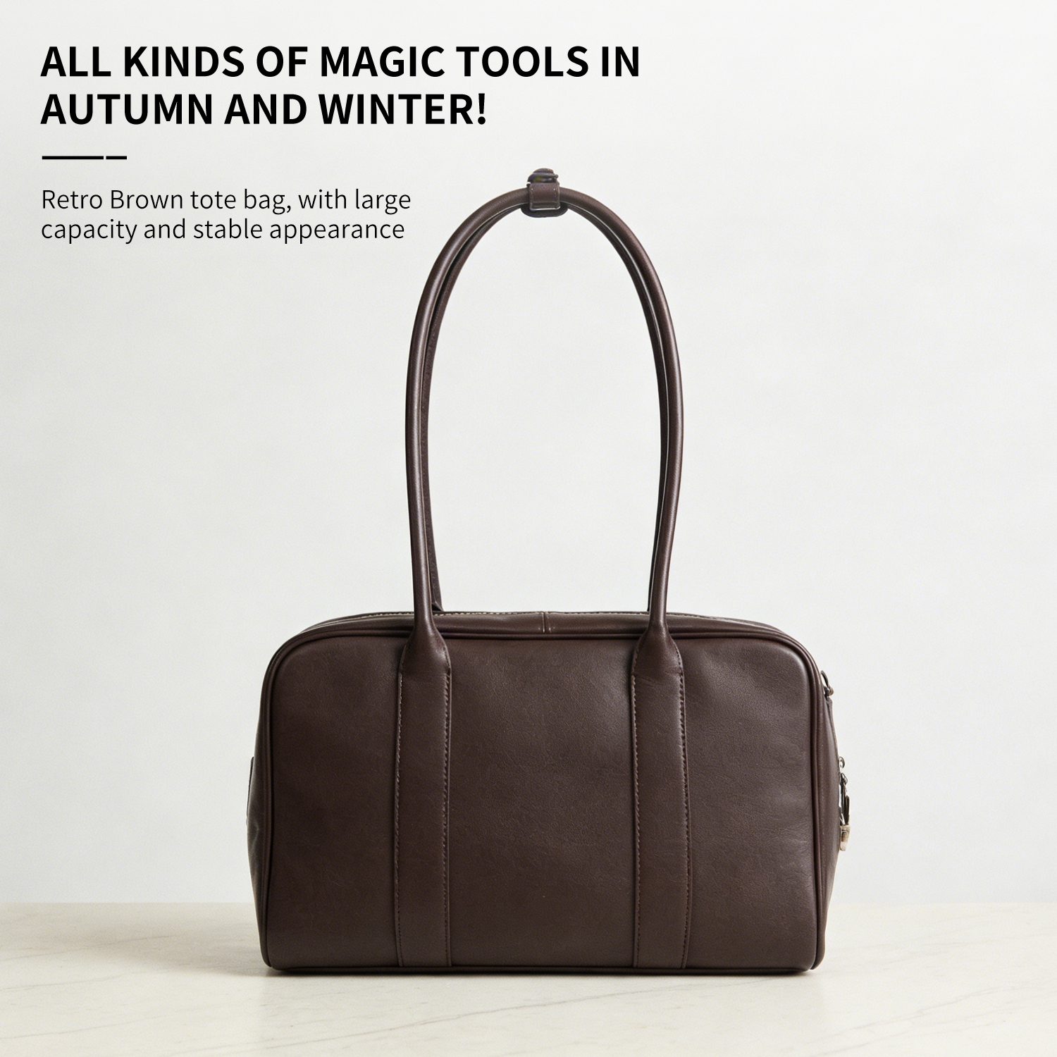 Single shoulder armpit retro women's bag lock box bowling bag large head layer cowhide - 图片 6