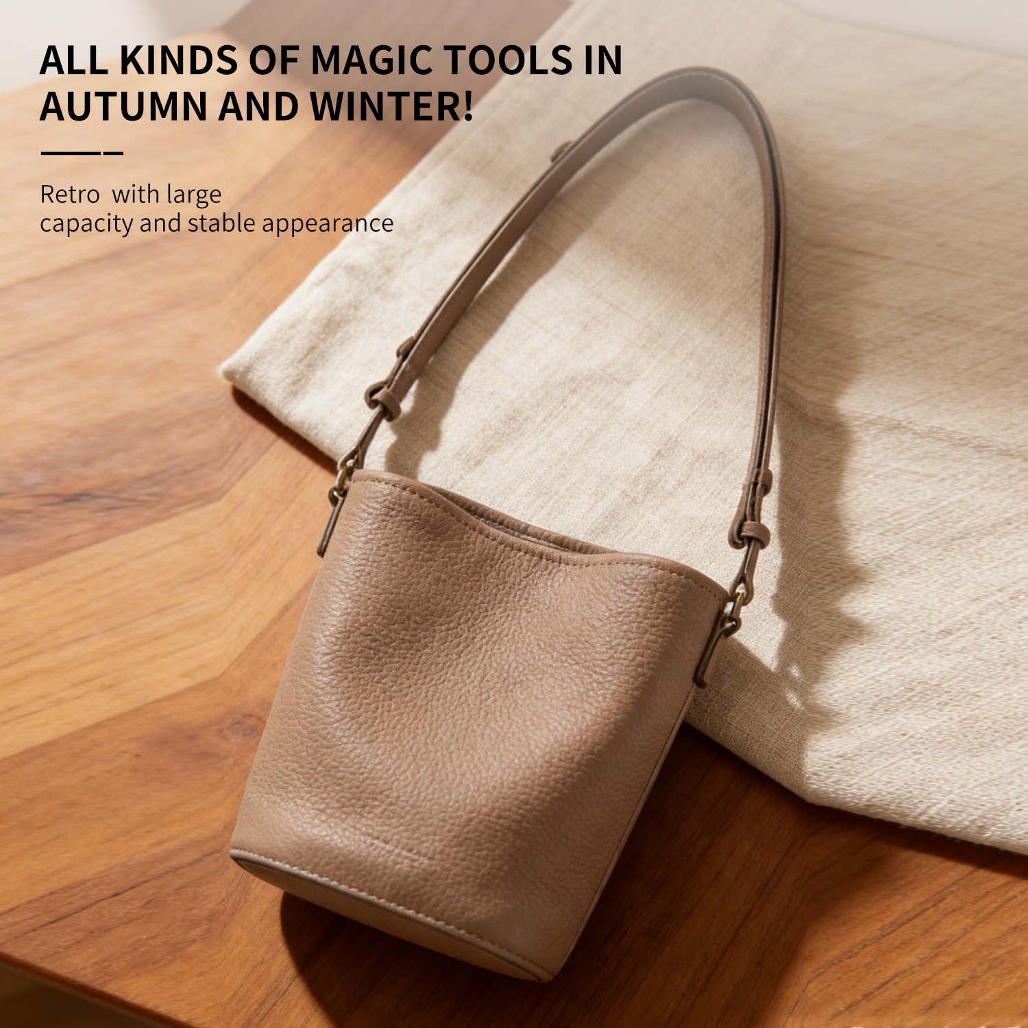 Simple soft cowhide mini bucket bag, small crossbody women's bag, shoulder bag - 图片 7