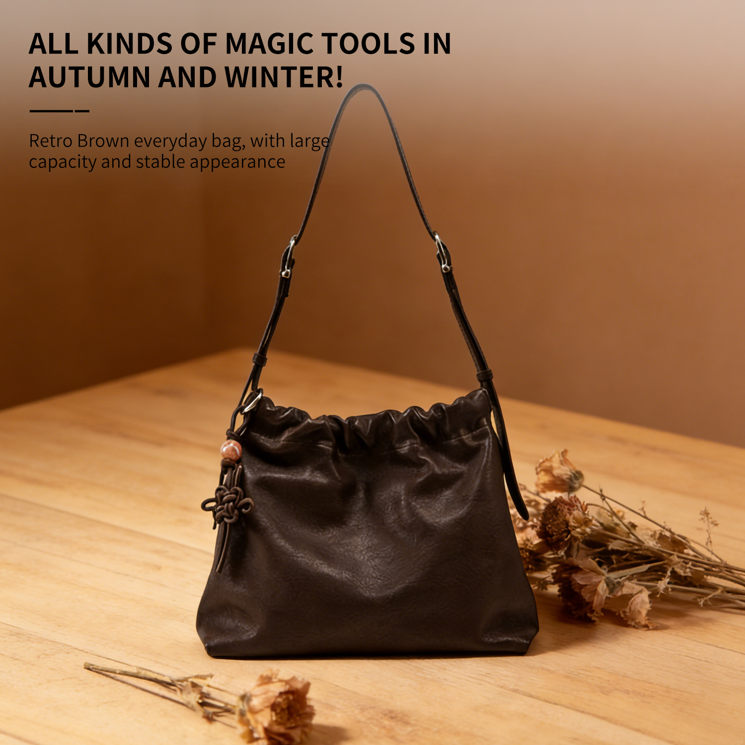 Cowhide lucky bag with niche design, pleated drawstring single shoulder crossbody women's bag - 图片 6