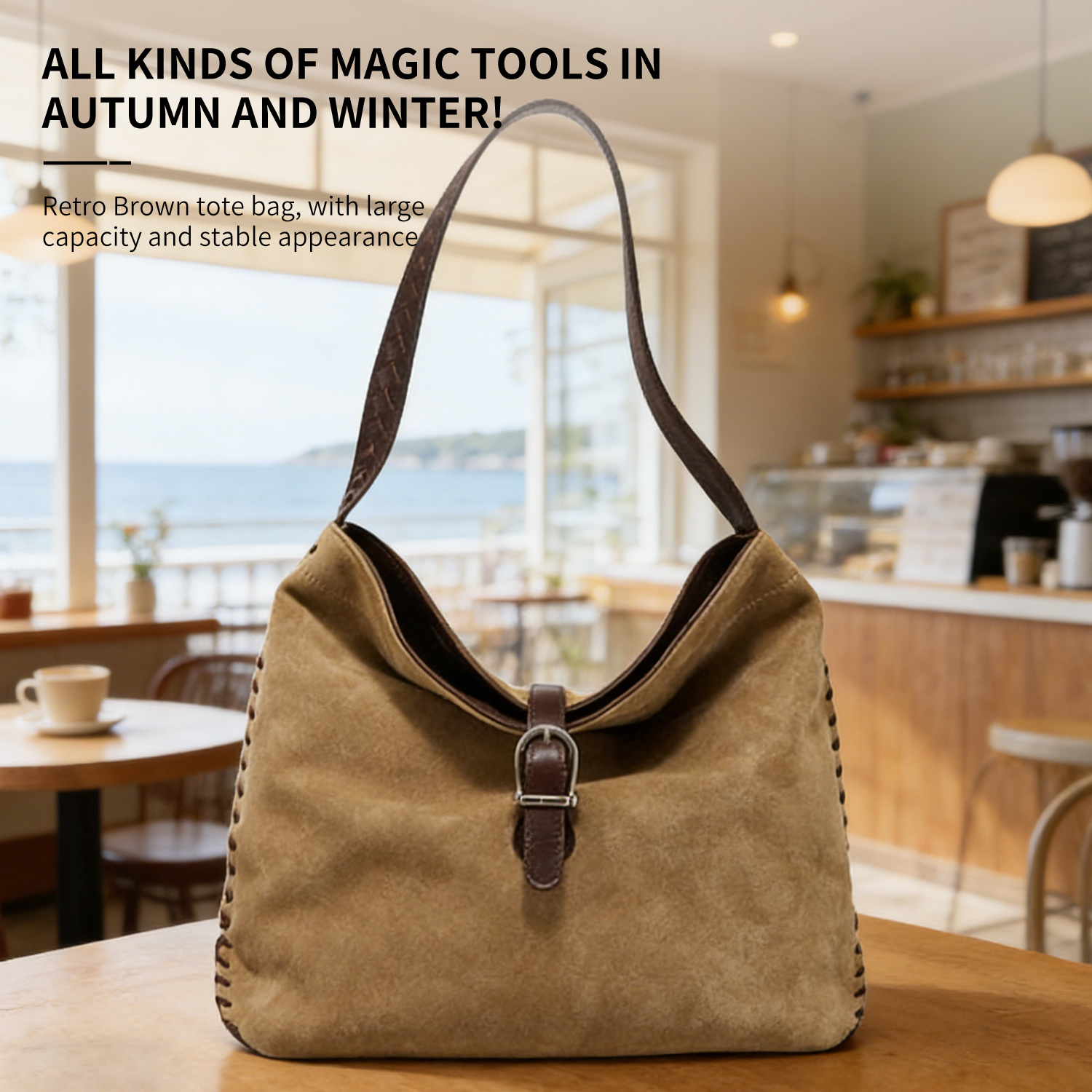 Suede single shoulder large capacity bag, large lazy hobo tote women's bag - 图片 5