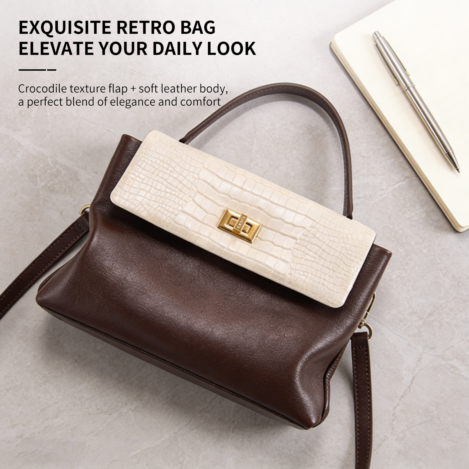 Small bag, genuine leather crossbody bag, women's independent design, color blocked handbag - 图片 5