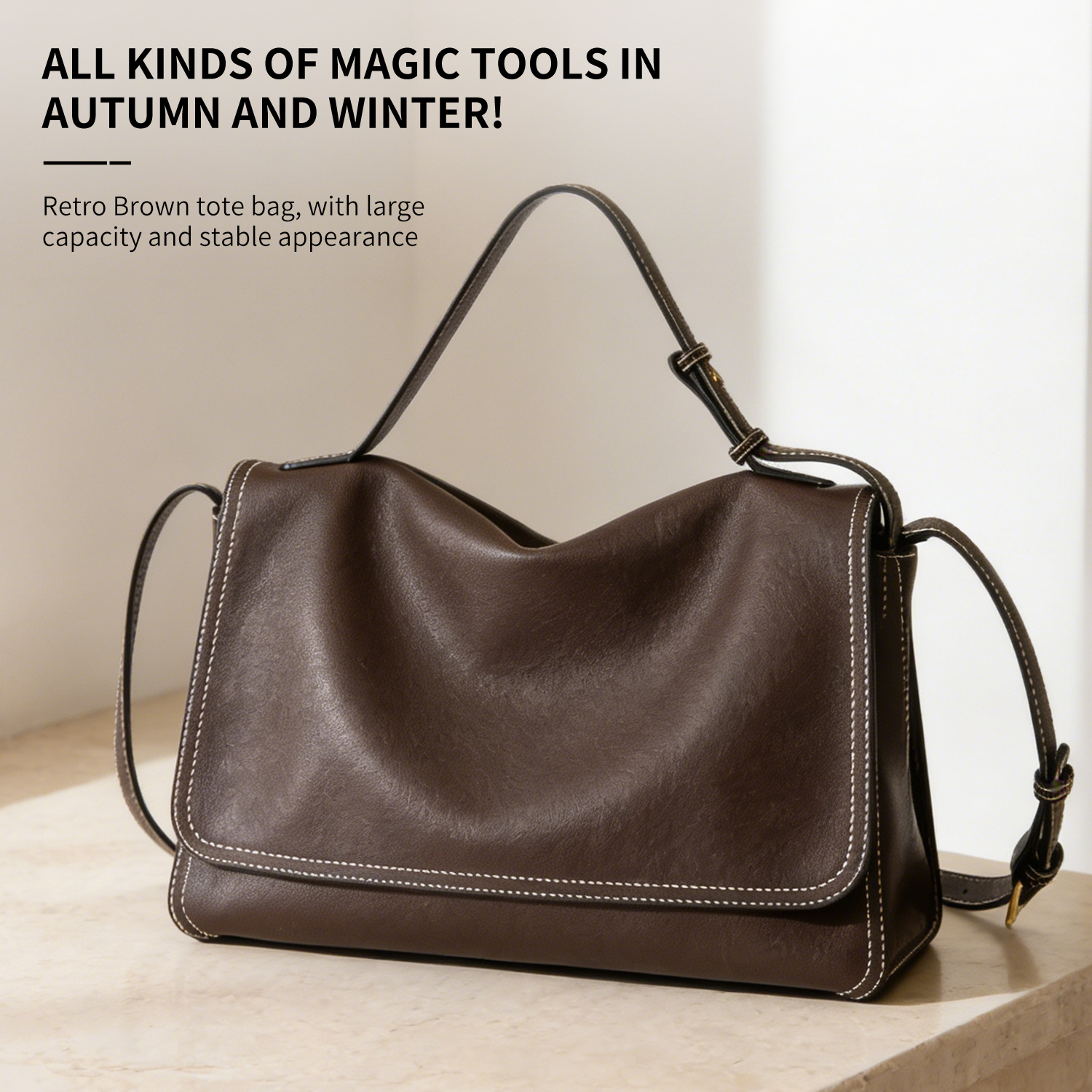 New large capacity niche commuting briefcase, one shoulder hand-held women's bag, caramel brown - 图片 5