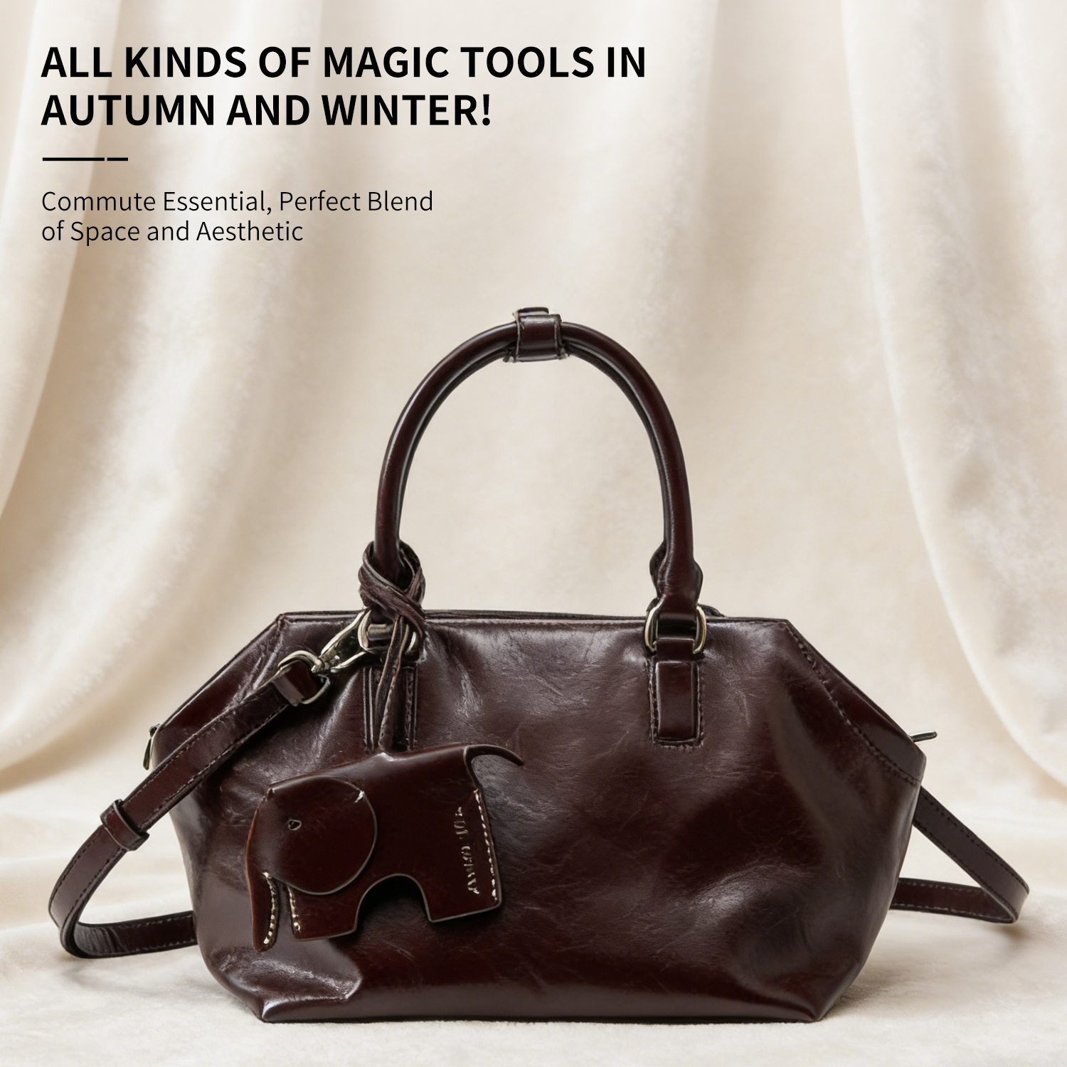 Bag niche retro high-end commuting retro leather bowling bag pillow bag women's bag - 图片 6